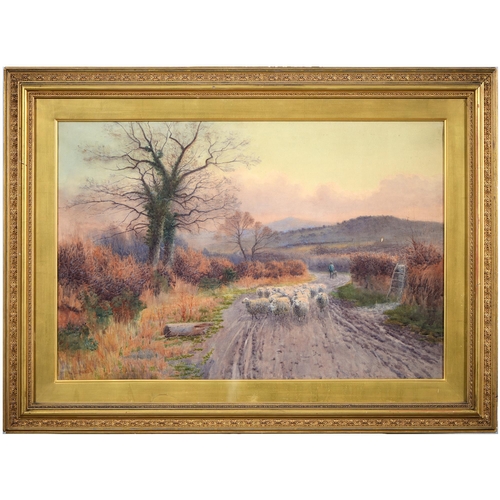 857 - Willie Stephenson (1857-1938) - Sheep on a Country Lane, signed, watercolour, 49 x 74cm... 