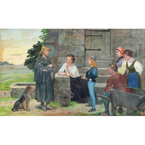 864 - Thomas Charles Barfield (1858-1927) - Villagers and a Pilgrim Monk, signed and indistinctly dated, w... 