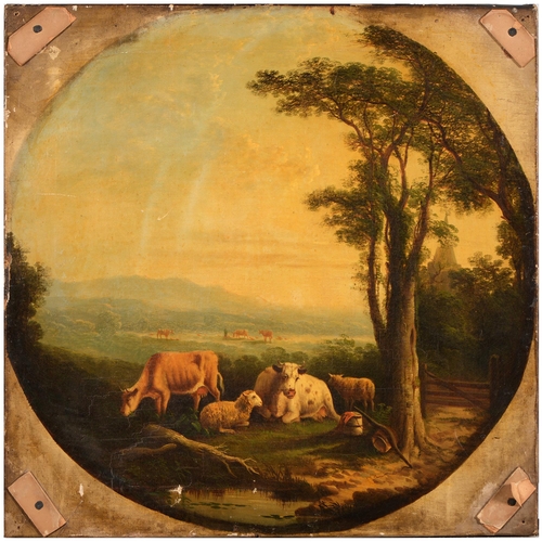 867 - Northern European School, 19th c - Cattle and Sheep in an extensive Landscape, oil on canvas, 52cm d... 