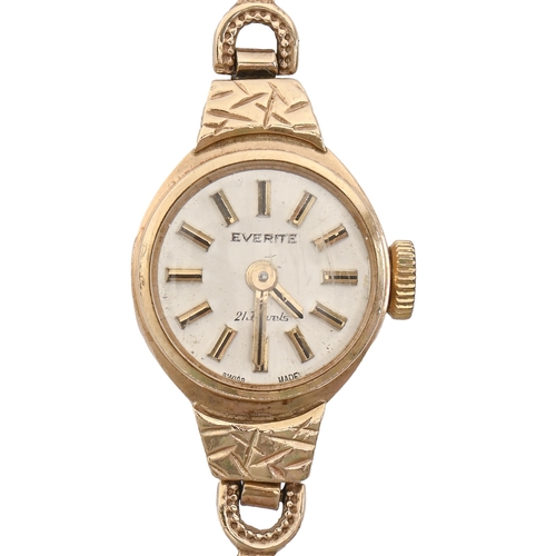 90 - An Everite 9ct gold lady's wristwatch, 25mm diam, London 1973, on 9ct gold bracelet, 9.6g... 