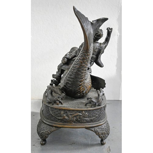 593 - A Japanese bronze censer in the form of Kinko riding a carp, Meiji period, 32cm h; 22cm w... 