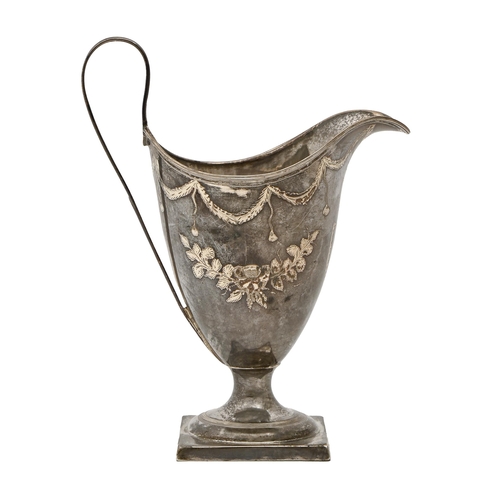 404 - A George III silver cream jug, engraved with vacant shield cartouche and festoons, 14.5cm h, by Thom... 