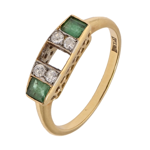 214 - An emerald and diamond ring, in gold marked 18ct, 2.6g, size M