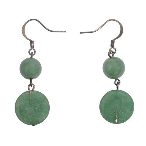 220G - A pair of spinach jade earrings, wire loop, 30mm h