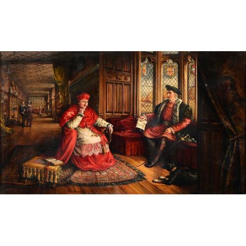 1011 - Victorian School - A Cardinal and other Figures in a Tudor Long Gallery, signed with initials JR and... 