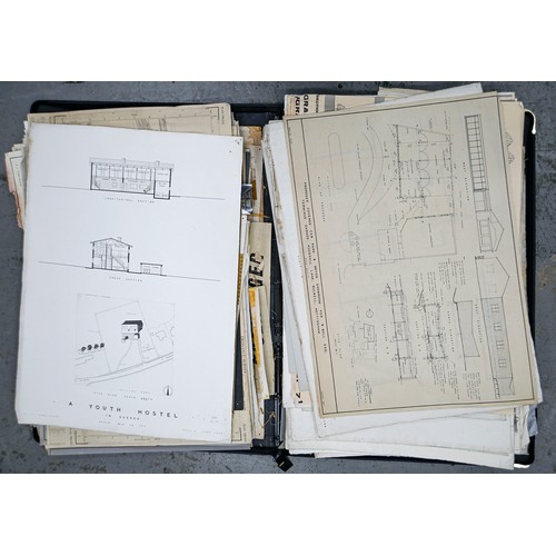 1015 - A quantity of architects blue prints, plans and drawings, including plan and elevation views for res... 