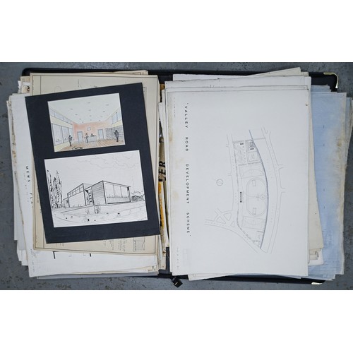 1015 - A quantity of architects blue prints, plans and drawings, including plan and elevation views for res... 