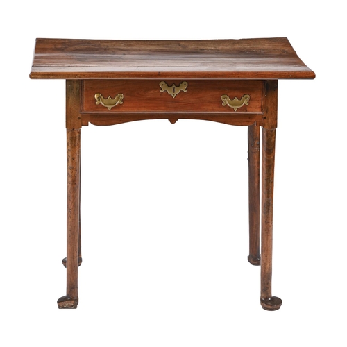 1145 - A George II walnut side table, with shaped apron, on turned legs and pad feet, 72cm h; 49 x 78cm... 