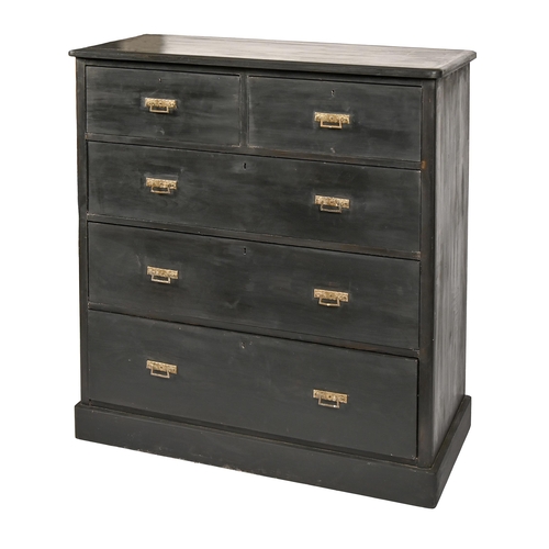 1148 - An Edwardian pine chest of drawers, black stained at later date, 109cm h; 105 x 52cm... 