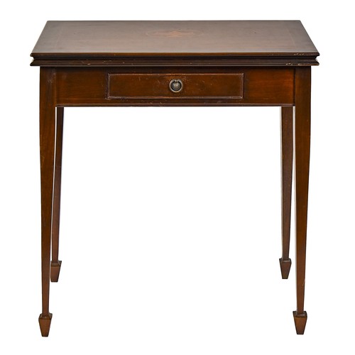 1162 - A mahogany and inlaid card table, 20th c, in George III style, 78cm h; 74 x 37cm