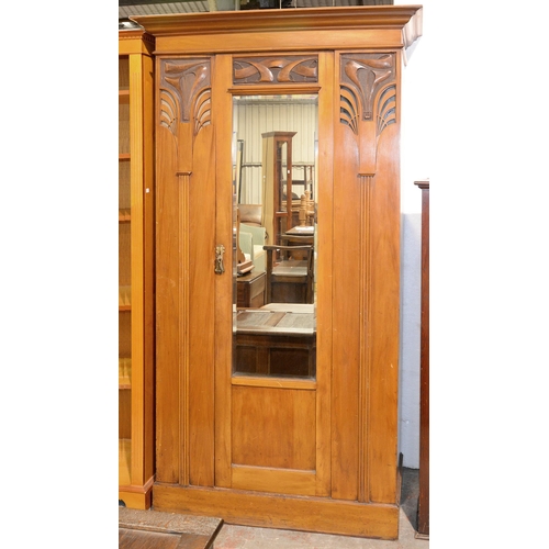 1186 - An Edwardian Art Nouveau walnut wardrobe, trade label of G. Hardy & Co House Furnishers Carringt... 