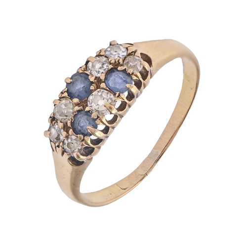 108 - A sapphire and diamond ring, c1900, in gold, marks rubbed, 2.9g, size N