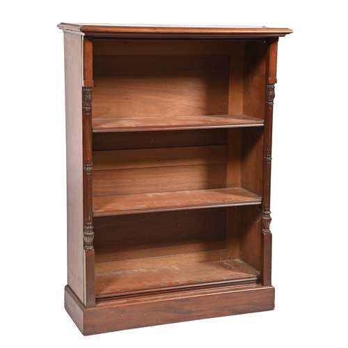 1084 - A William IV mahogany open bookcase, finely carved to side pilasters, adjustable shelves... 