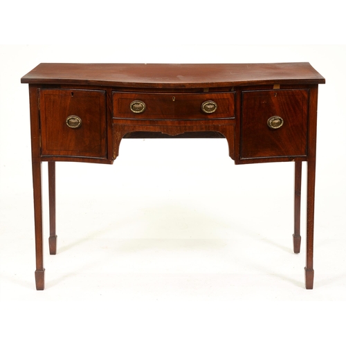 1093 - A Victorian mahogany serpentine sideboard,  line inlaid and on square tapering legs, 97cm h; 122 x 5... 