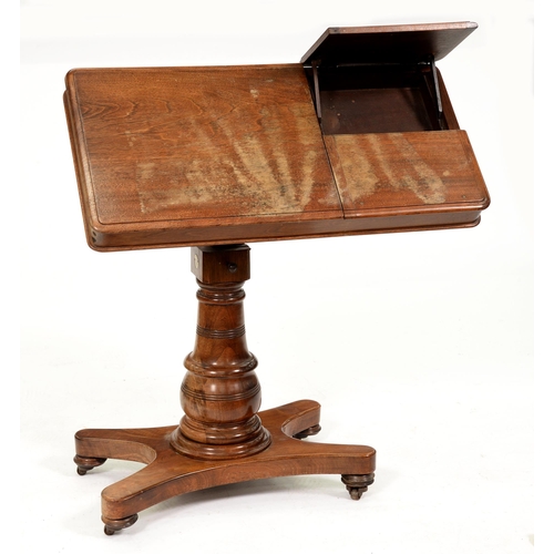 1095 - A late Victorian adjustable reading table,  on pedestal base and turned pillar, ivorine trade label ... 