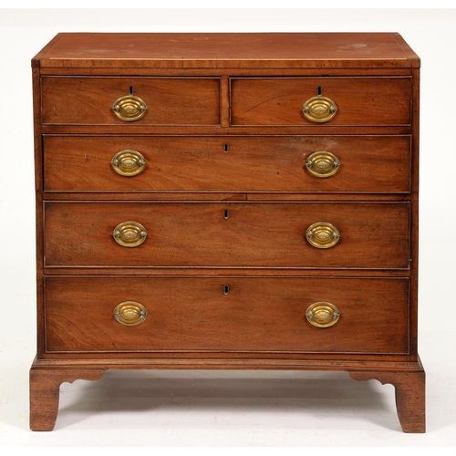 1096 - A Victorian line inlaid mahogany chest of drawers,  on bracket feet, 92cm h; 92 x 51cm... 