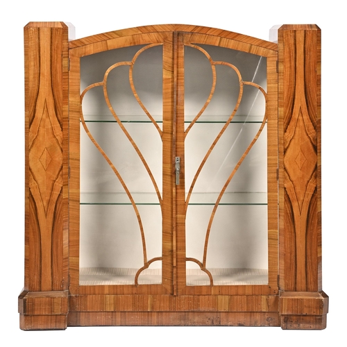 1098 - An Art Deco walnut china cabinet, c1930s,  123cm h; 119 x 35cm