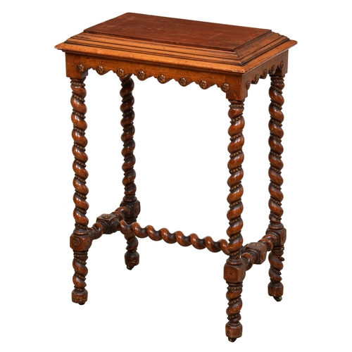 1103 - A Victorian Gothic walnut side table,  with giltmetal mounts, spiral turned legs and stretcher base,... 