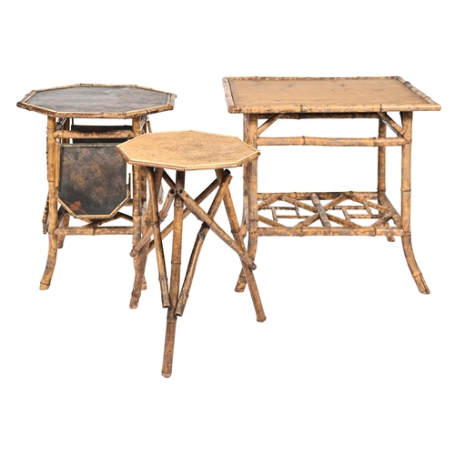 1105 - An early 20th c Japanese bamboo and lacquer octagonal tea table,  with four folding leaves, the top ... 