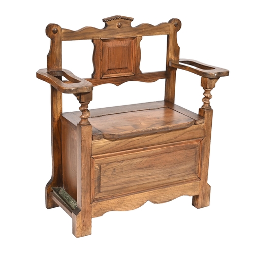 1108 - A stained wood settle and stick stand, early 20th c, 88cm h; 82 x 36cm