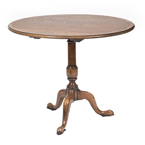 1118 - A Victorian mahogany inlaid  oak  tripod table,  on turned pillar base, 74cm h, 93cm diam... 