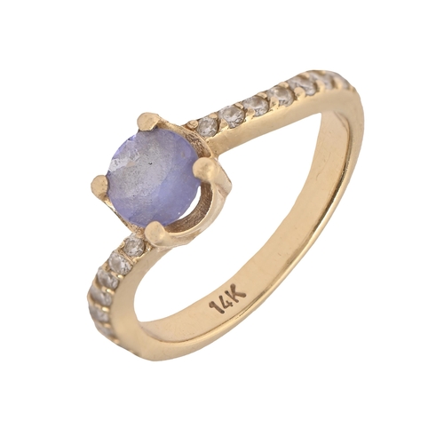 112 - A tanzanite and diamond ring, in gold marked 14k, 3.8g, size O