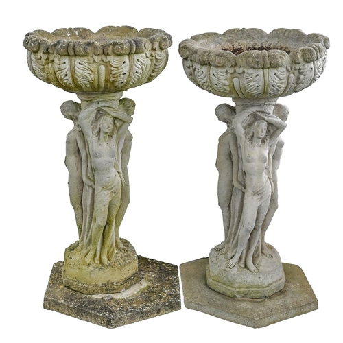 1123 - A pair of reconstituted planters on  neo classical style figural bases,  89cm h