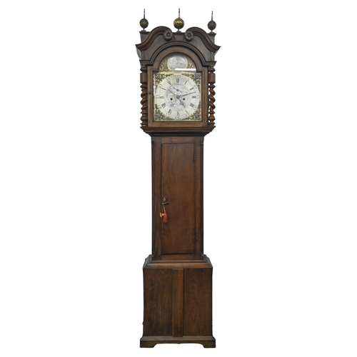 1127 - A George III oak longcase clock,  eight day, with silver and brass engraved dial inscribed Harper &a... 