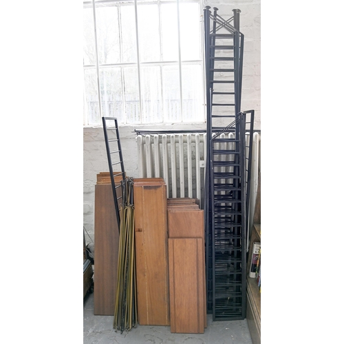 1133 - A quantity mid century of teak modular shelving,  comprising ten upright brackets, 201 & 133cm h... 