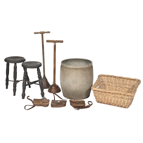 1156 - Miscellaneous items, including a pair of Victorian later painted kitchen stools, 52cm h and smaller,... 