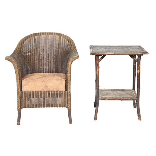 1167 - An early 20th c bamboo occasional table, 68cm h and a later Lloyd Loom style elbow chair... 