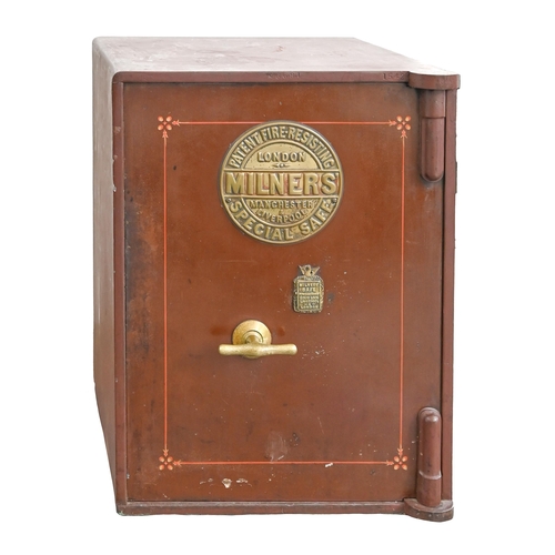 1175 - A late Victorian iron safe, Milners Safe Co Ltd, with embossed brass name plate, impressed serial nu... 