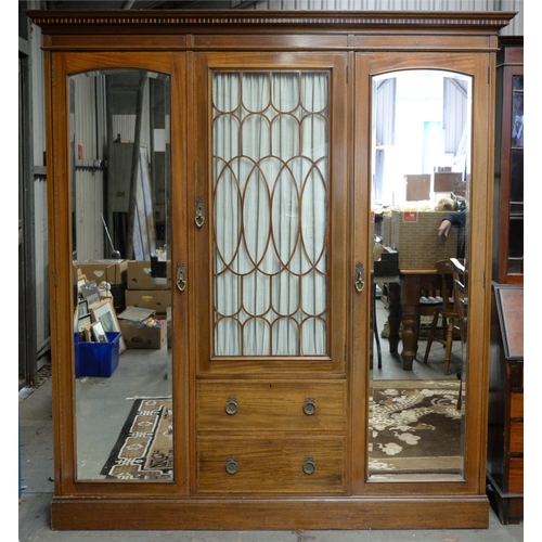 1213 - An Edwardian mahogany and broken line inlaid wardrobe, Warings London, 207cm h, 184cm l... 