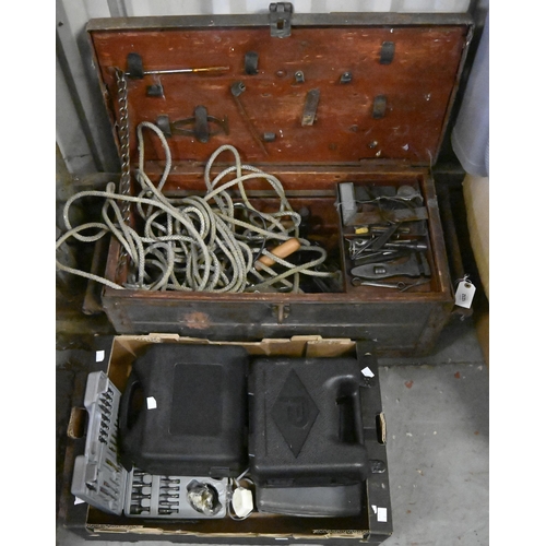 1232 - Miscellaneous hand tools in an adapted ammunition box, etc