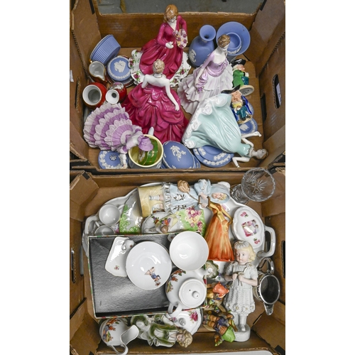 1246 - Miscellaneous Wedgwood blue jasper trinket ware, Coalport bone china figures and others, including a... 