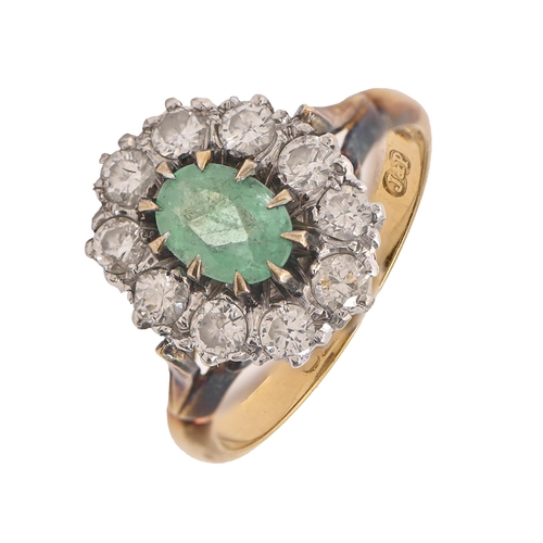 125 - An emerald and diamond ring, in 18ct gold, London 1975, 4.8g, size L