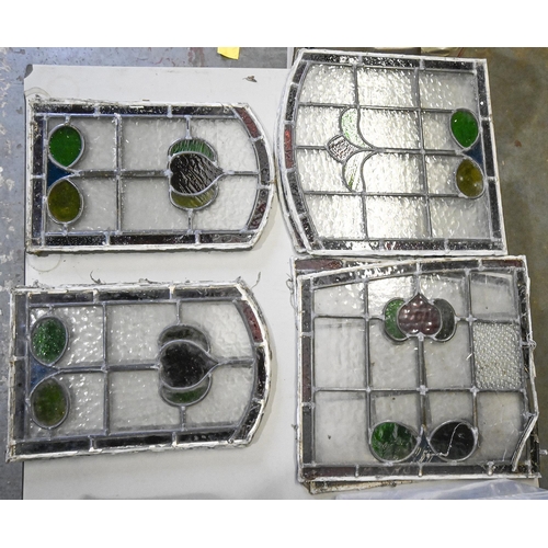 1273 - A set of eleven leaded glass door or window lights, early 20th c, 43 x 39cm and smaller... 