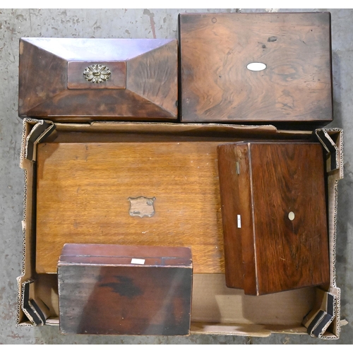 1300 - A Victorian mahogany tea caddy, a contemporary rosewood writing box and several other boxes... 