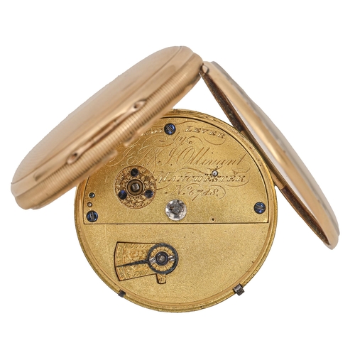 146 - An English 18ct gold fusee lever watch, J T & J Ollivant Manchester 6748/DETACHED LEVER, with en... 