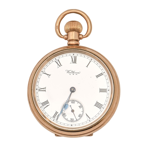 147 - A gold plated keyless lever watch, American Waltham Watch Co, 50mm diam