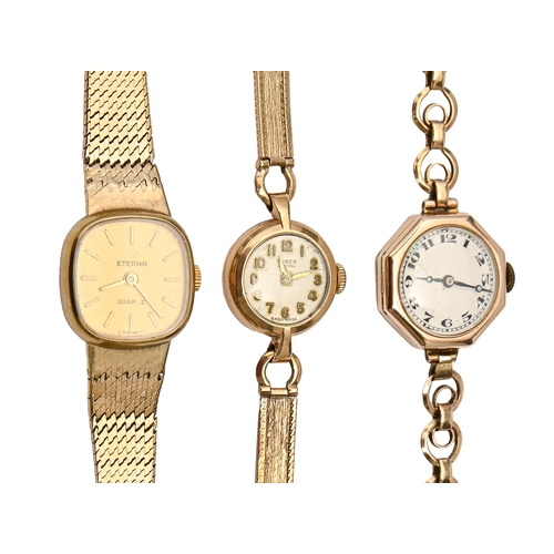 218 - Three 9ct gold lady's wristwatches, each with 9ct gold bracelet, 59g