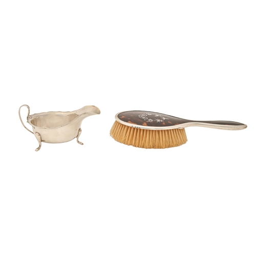 344 - An Edward VIII silver sauceboat, 14.5cm l, by Viners Ltd, Sheffield 1936, 3ozs 5dwts and a silver an... 