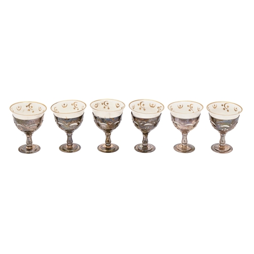 375 - A set of six Edwardian pierced silver goblets and contemporary Turkish style gilt porcelain cups, go... 