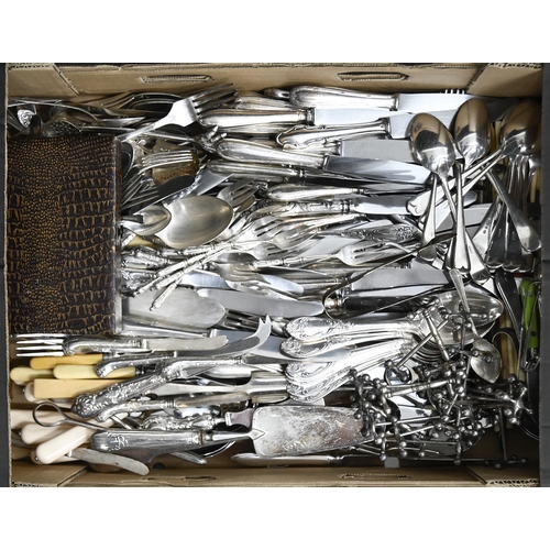 397 - Miscellaneous plated flatware, including several French table services, late 19th / early 20th c, se... 