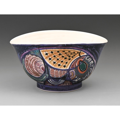 410 - Studio pottery. Dennis Townsend (w1933-2024) - Bowl, thrown earthenware, painted lustre and gilt, 26... 