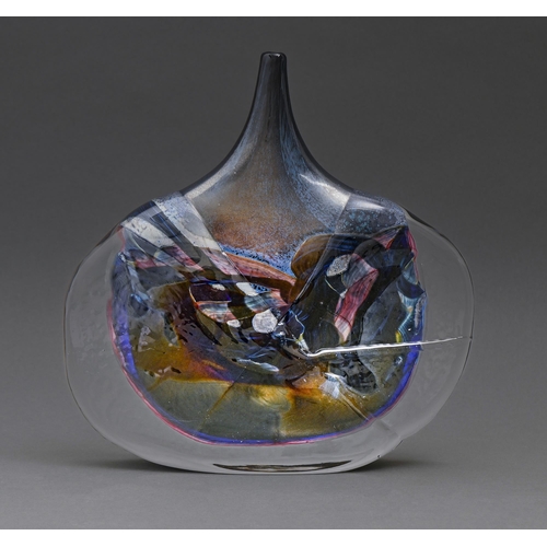 442 - Studio glass. A Timothy Harris Isle of Wight azurine glass fish vase, 2006, 26cm h, engraved signatu... 