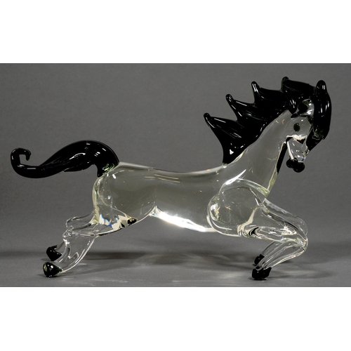 445 - A Venetian transparent and green glass horse sculpture, late 20th c, 39.5cm l