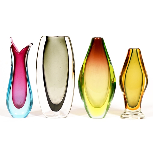 448 - Four Venetian and Czechoslovakian Sommerso glass vases, 1960s, 26-30cm h