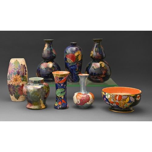 464 - Eight S Hancock & Son, Rubens Ware, Corona Ware and other vases and a bowl, 1920s - 40s, double ... 