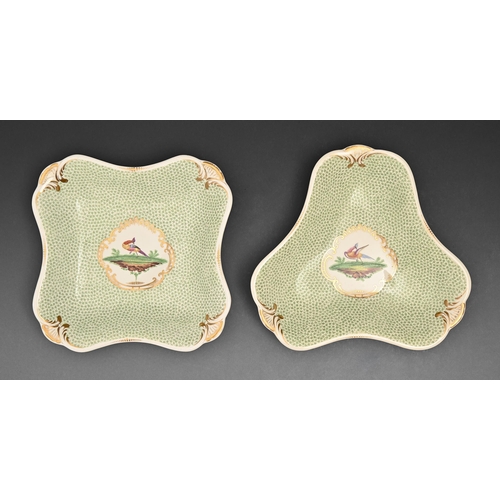 514 - Two Rockingham dessert dishes, c1830-1835, painted with a bird in green blackberry border, 21.5 and ... 